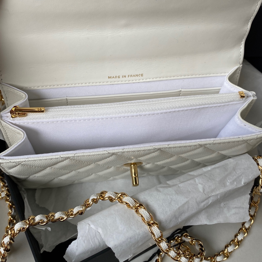 Caviar Leather Wallet On Chain Shoulder Bag AP3318 White